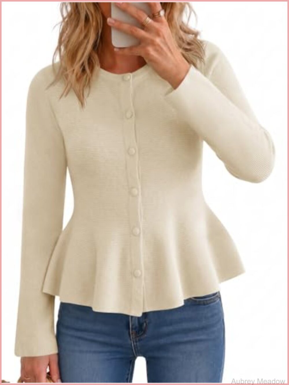 Peplum Cardigan Ruffle Hem Button Down Cropped Sweater